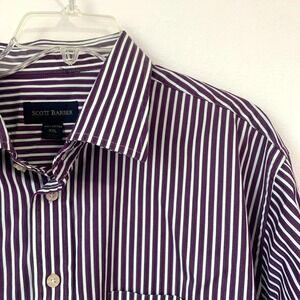 Scott Barber Men's Size 2XL 100% Cotton Button Up Purple Striped Shirt